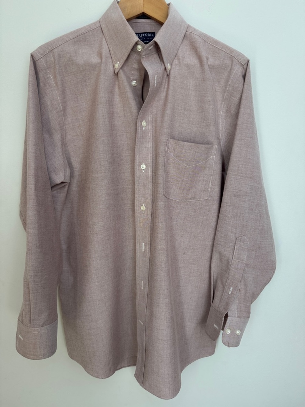Stafford Essentials Oxford Men's Button-Down Shirt in Dusty Rose
